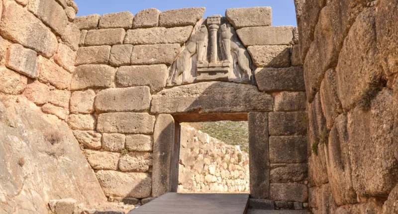Lion,Gate,In,The,Archaeological,Site,Near,Mycenae,,Greece