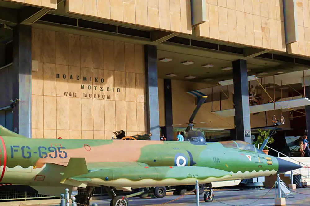 Outdoor aircraft display at the War Museum of Athens.